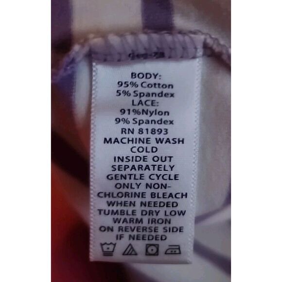 Denim & Co Purple Lace Striped Top Womens Plus Size 1x Round Neck 3/4 Sleeve - Picture 4 of 4